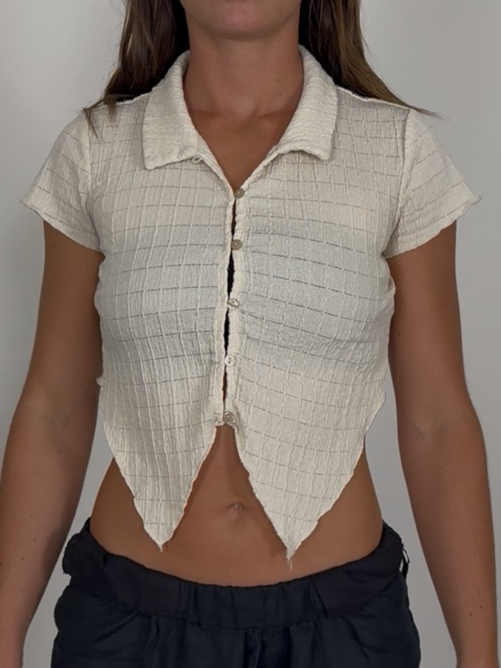 wild fable Cream Textured Cropped Button-Down Top